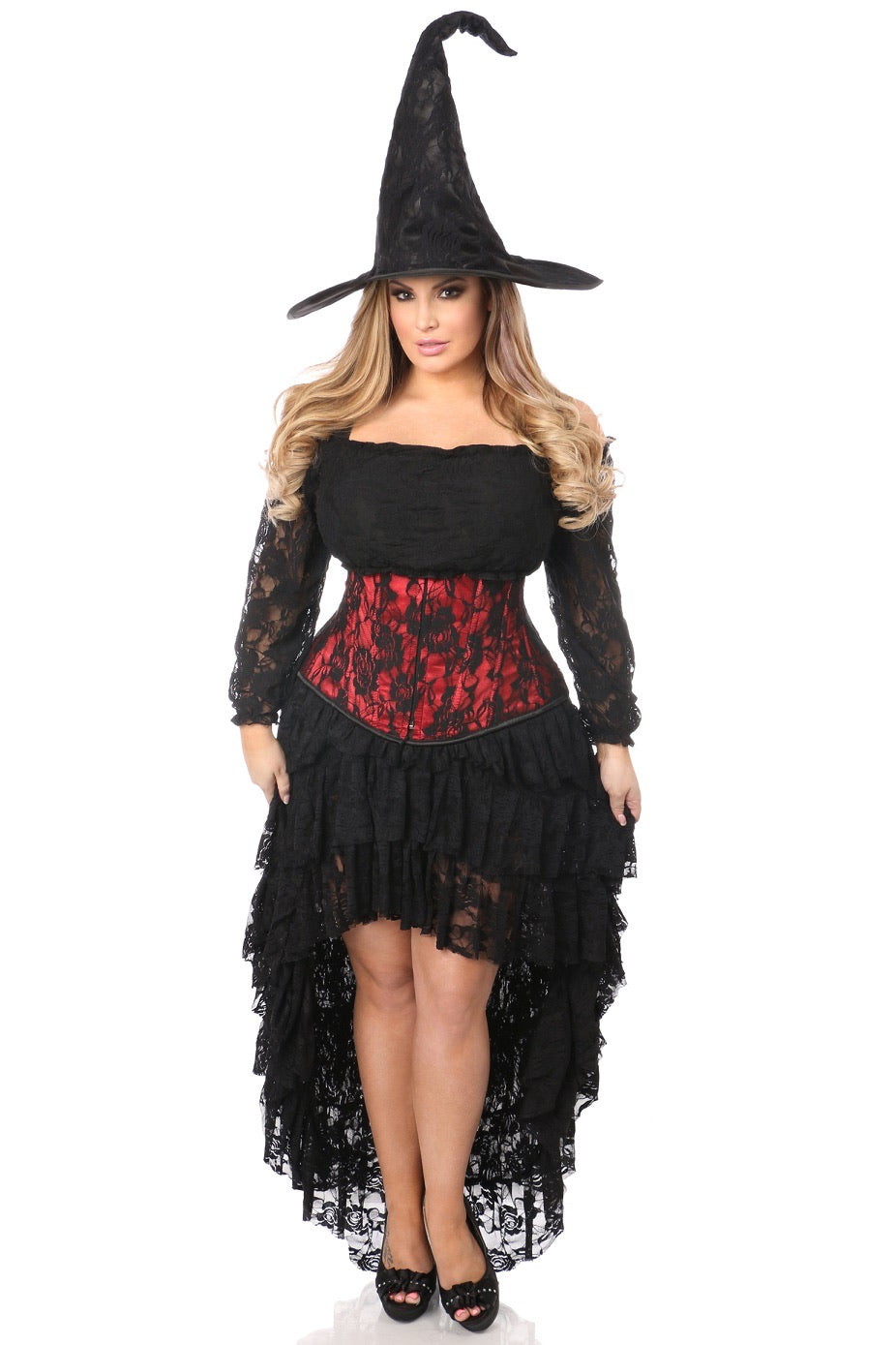 white christmas dresses Lavish 4 PC Lace Witch Corset Costume (RED) – Corset Envy